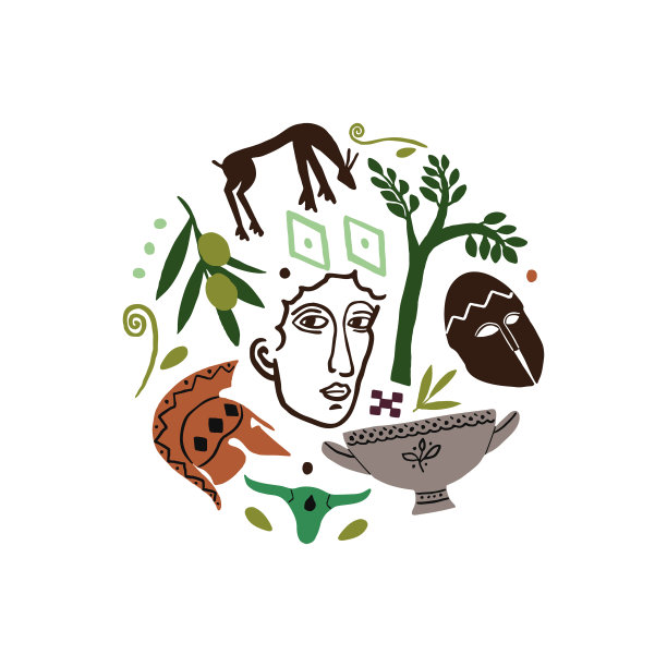 现代希腊卡与古代花瓶，植物图片下载