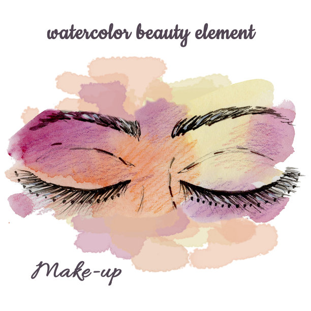 水彩手写彩妆美丽的脸形成的橙色，紫色，紫色和黄色斑点图片下载