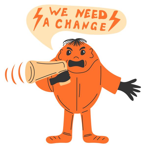 拿着扩音器的人站着说，我们需要改变图片下载