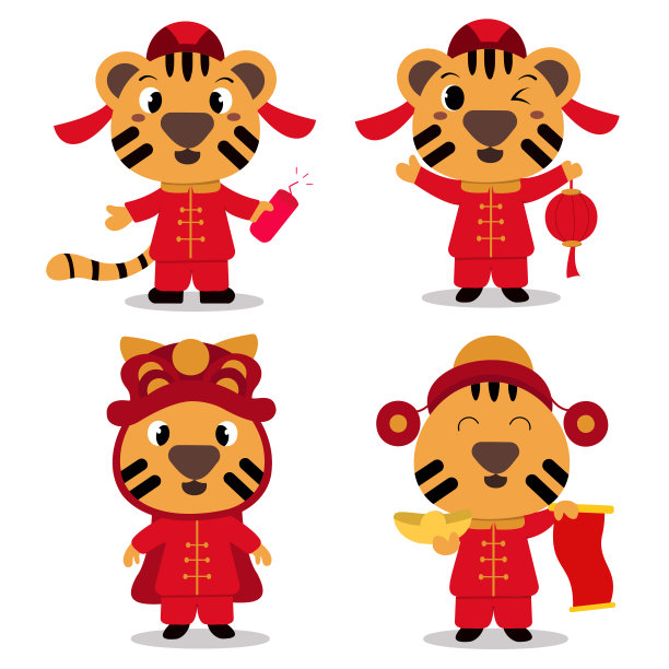 一套可爱的老虎在中国服装图片下载