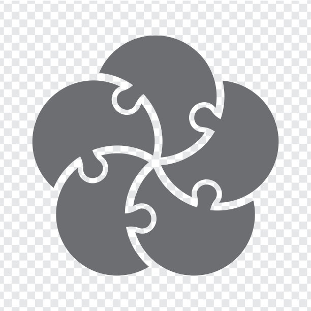 简单的图标圆圈谜题在灰色。简单的图标拼图五个元素的透明背景为您的网站设计，应用程序，用户界面。EPS10。图片下载