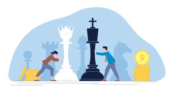 逻辑业务竞争。团队合作隐喻，人与人之间的棋局。男性与女性的对抗、政治挑战或战术战争最近的矢量概念图片下载