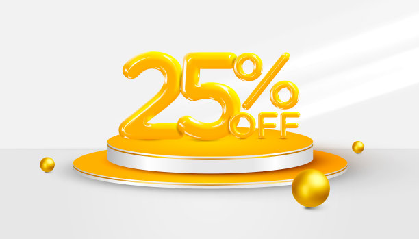3d领奖台上的25%奖励标志。销售横幅或海报设计。矢量插图。图片下载