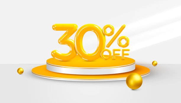 3d领奖台上的30%奖励标志。销售横幅或海报设计。矢量插图。图片下载