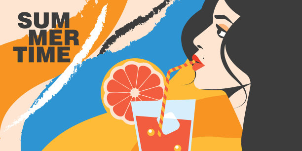 现在是夏天的时间。丰富多彩的向量旗帜。图片下载