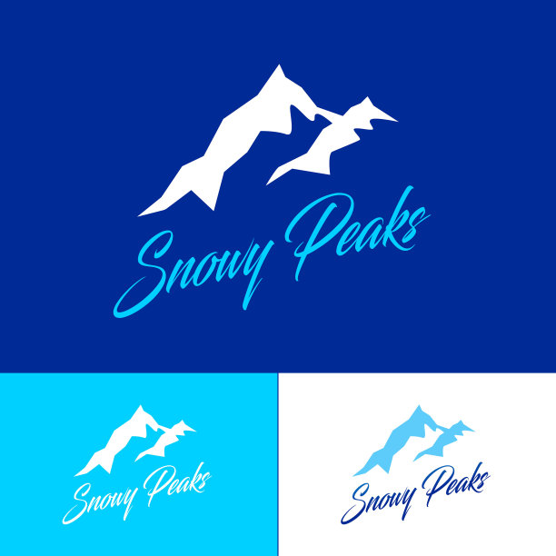 白雪皑皑的山峰象征。山会徽。单板滑雪、滑雪、爬山、山地运动。图片下载