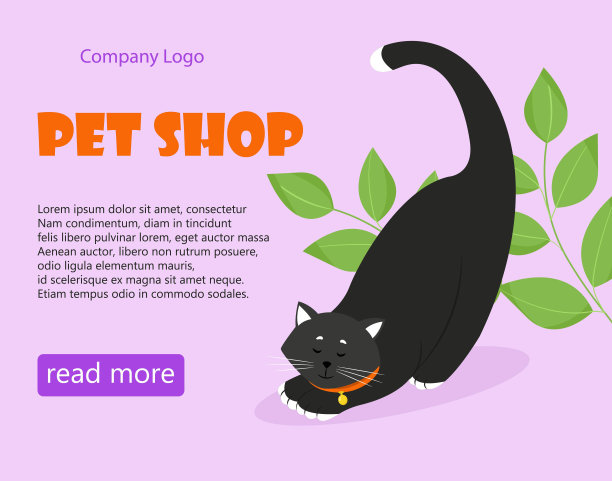 宠物店的横幅。带项圈的黑猫。矢量插图在平面风格图片下载