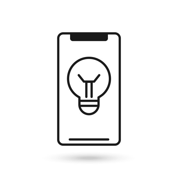 手机平面设计图标与灯泡标志。图片下载