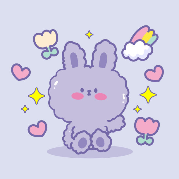 可爱的紫色兔子或兔子贴纸手绘卡通插图图片下载