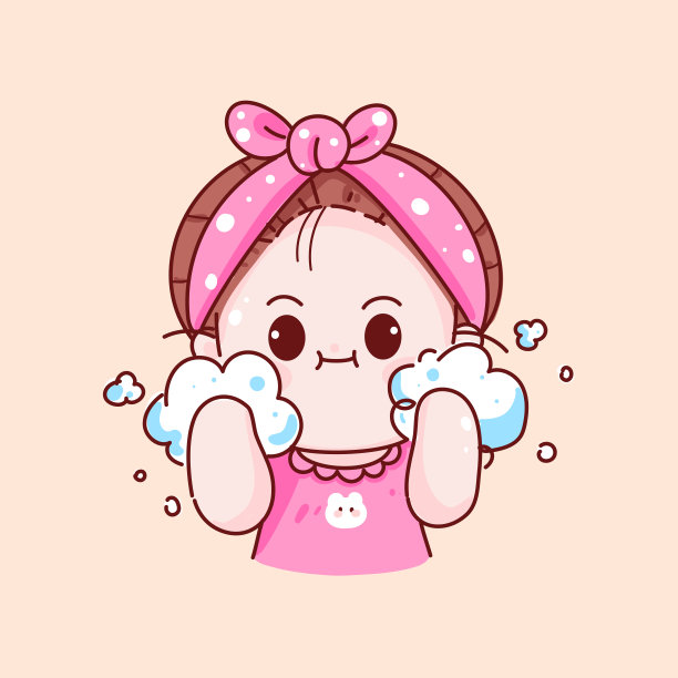 可爱的孩子女孩洗脸手绘卡通人物插图图片下载