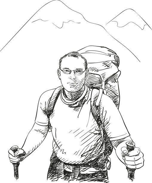 人体上半身徒步登山的素描图片下载