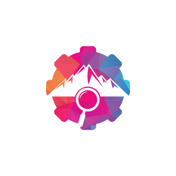 山和放大镜齿轮形状概念标志图片下载