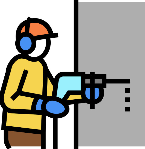 建筑工人钻孔墙彩色图标图片下载