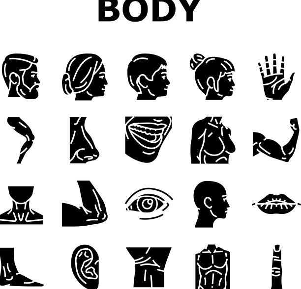 身体和面部的人部分图标设置图片下载