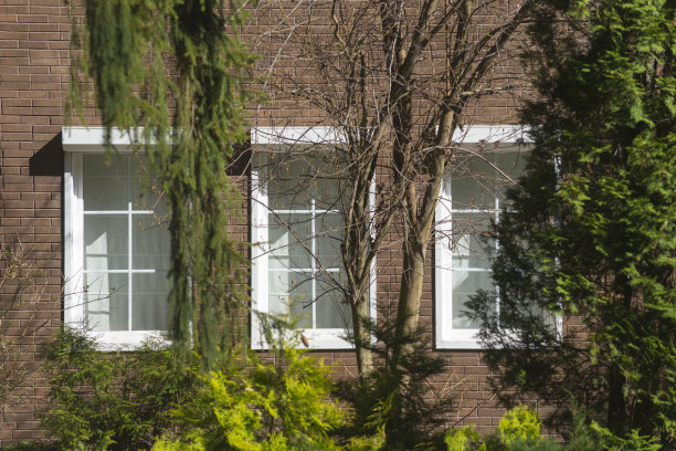 私人砖房，前面有一个美丽的花园图片下载