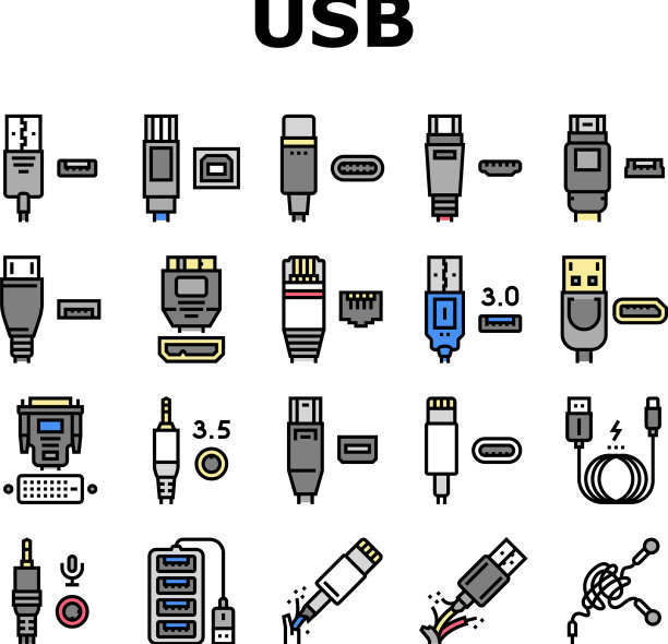 Usb电缆和端口购买图标集图片下载