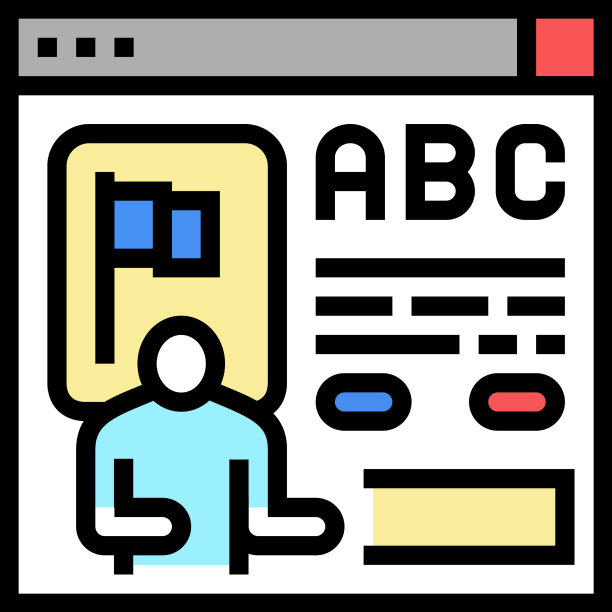 在线课程英文彩色图标图片下载