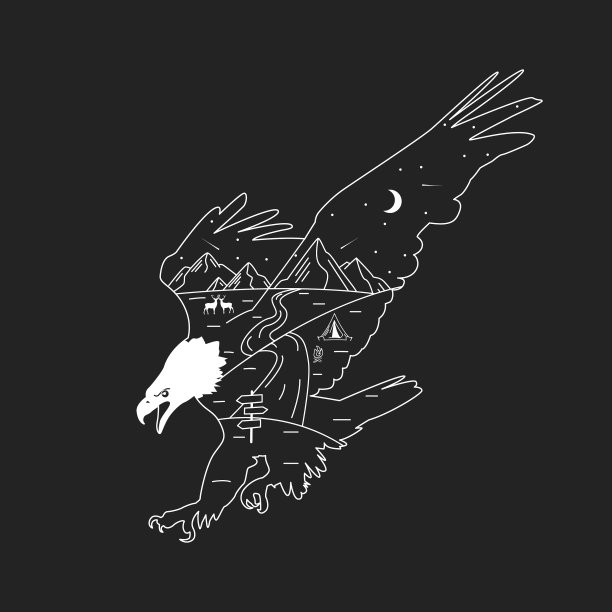 鹰的剪影，有山，有河，还有图片下载