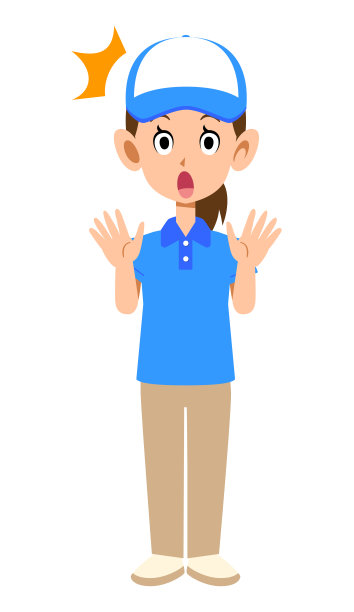 身穿短袖polo衫、头戴帽子的女职员的令人惊讶的姿势图片下载