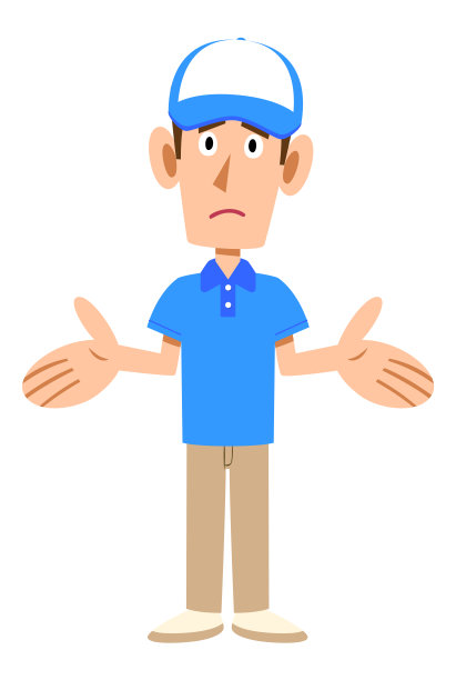 一名男职员戴着帽子，穿着短袖polo衫，做出放弃的姿态图片下载