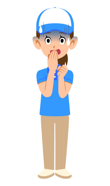 穿着短袖polo衫、戴着帽子的女职员的不耐烦表情图片下载