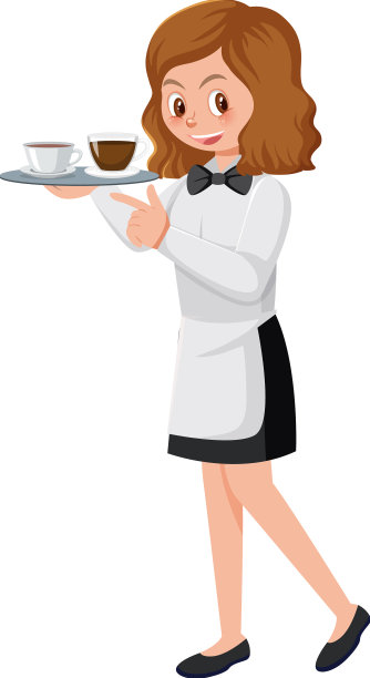 一个年轻的女服务员在上菜图片下载