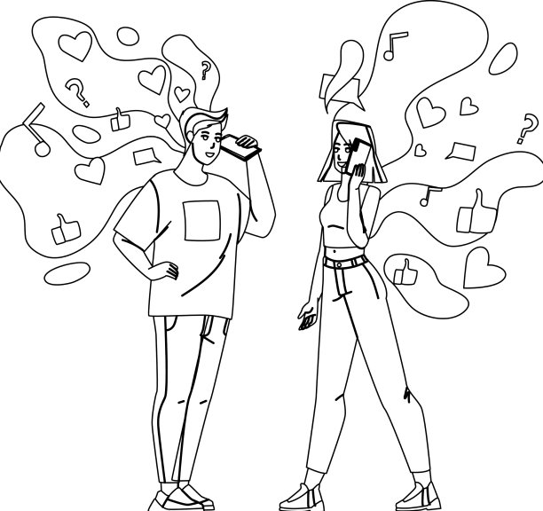 男孩和女孩一起听社交媒体图片下载