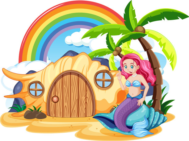 岛上的贝壳屋和美人鱼图片下载