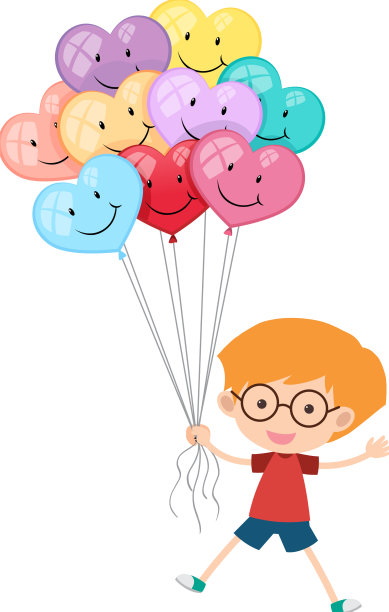 小男孩拿着许多心形气球图片下载