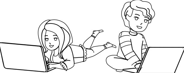 男孩和女孩在笔记本电脑上玩图片下载