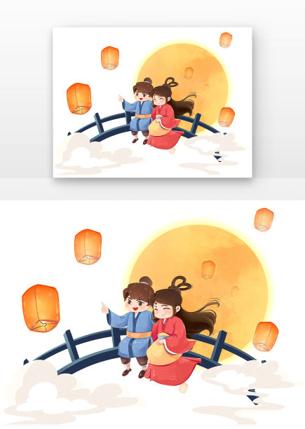 卡通牛郎织女桥上相会图片下载