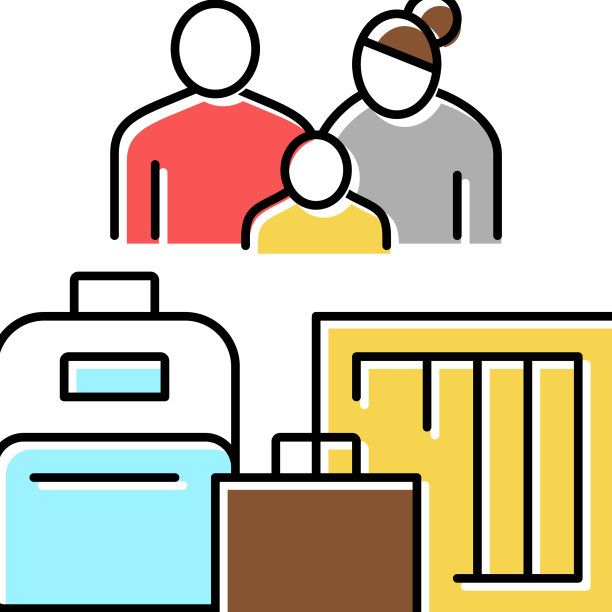 家庭难民与行李颜色图标图片下载