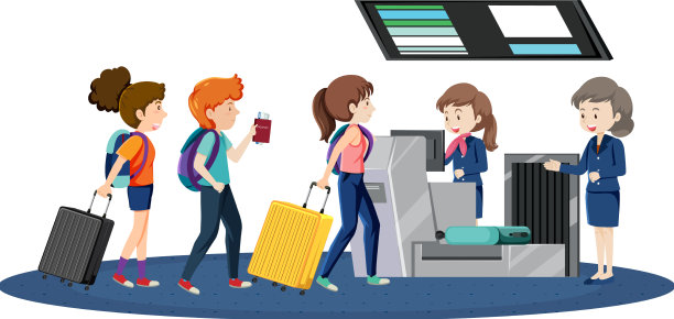 在值机柜台排队等候的旅客图片下载