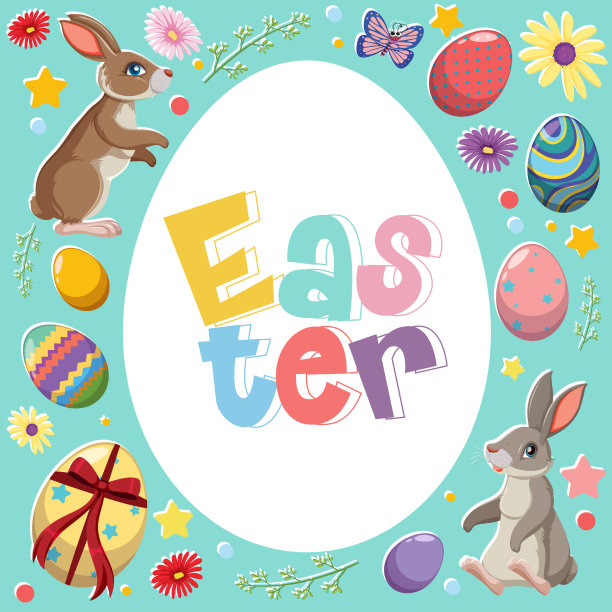快乐的复活节设计与兔子和鸡蛋图片下载