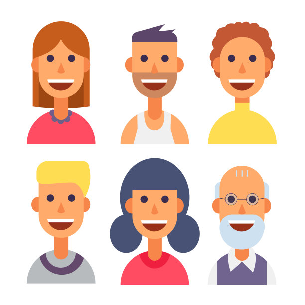 一套头像在平坦的风格喜悦图片下载