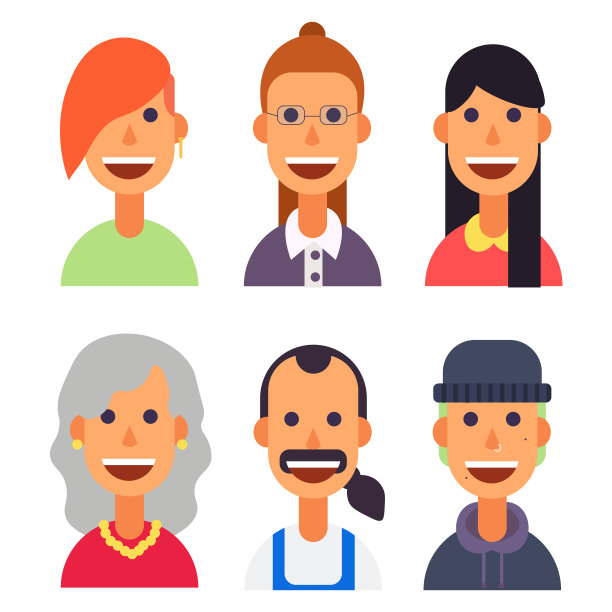 一套头像在平坦的风格喜悦图片下载