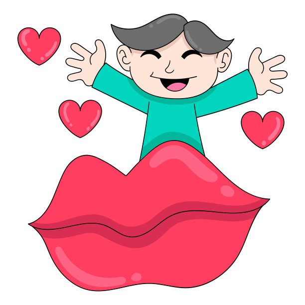 男孩错过了大吻唇涂鸦图标的形象图片下载