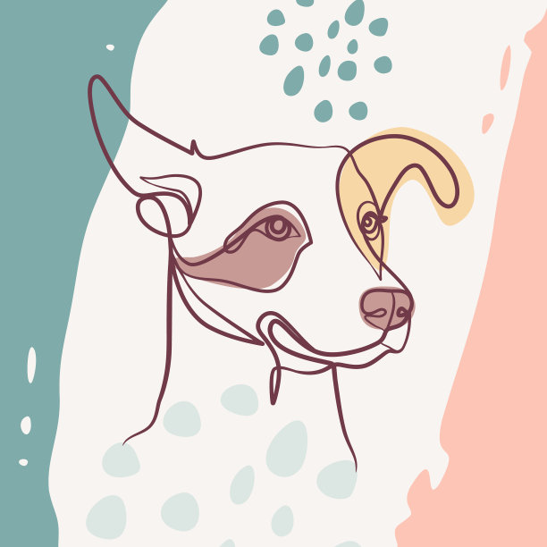 连续线条画狗头海报图片下载