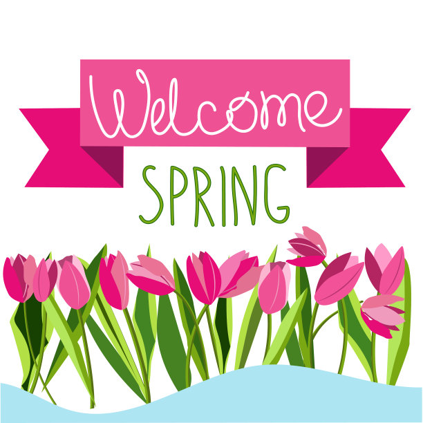 春天的旗帜上有郁金香和欢迎的字样图片下载