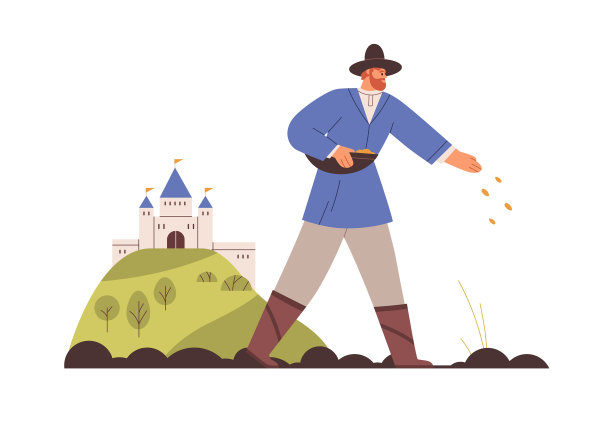 中世纪农民在古老的村庄里播种图片下载