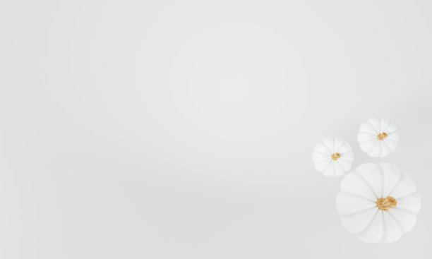 3 d渲染。秋天的背景。3个白色和金色的南瓜。一套三个南瓜。平面风格俯视图。三维演示图片下载