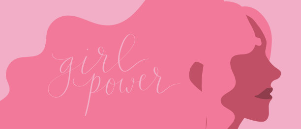 粉色头发的西班牙女人。女孩力量手写字母图片下载