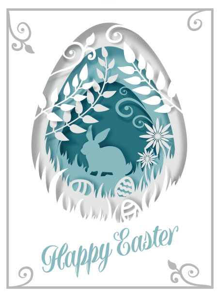 复活节彩蛋与兔子剪影花叶子图片下载
