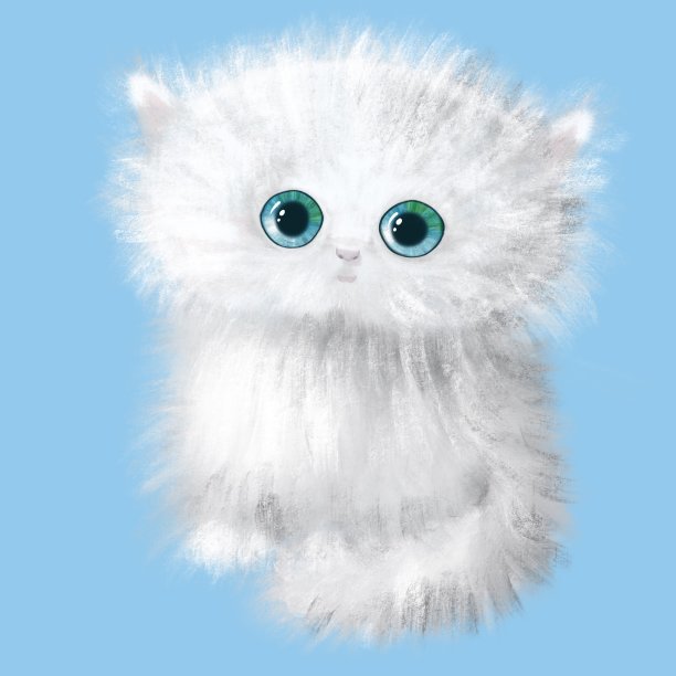 手绘水彩白色波斯小猫坐。可爱的卡通毛茸茸的英国猫。图片下载