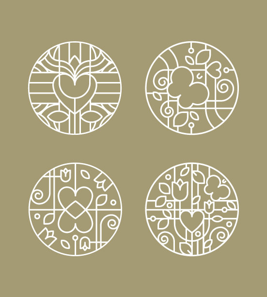 图案系列以花和心，象征爱情、婚姻、情人节。可编辑的矢量图图片下载