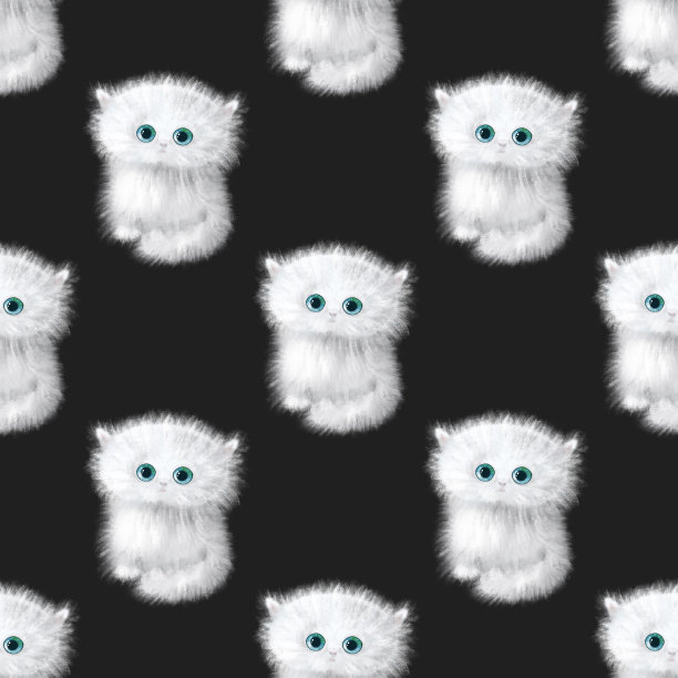 手绘水彩无缝图案小猫。可爱的卡通毛茸茸的英国猫。图片下载