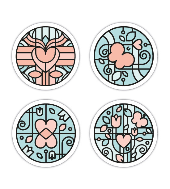 图案系列以花和心，象征爱情、婚姻、情人节。可编辑的矢量图图片下载