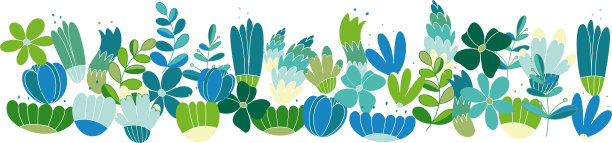 横幅上有蓝绿色的花朵。图片下载