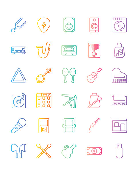 音乐商店图标设置30孤立在白色背景图片下载