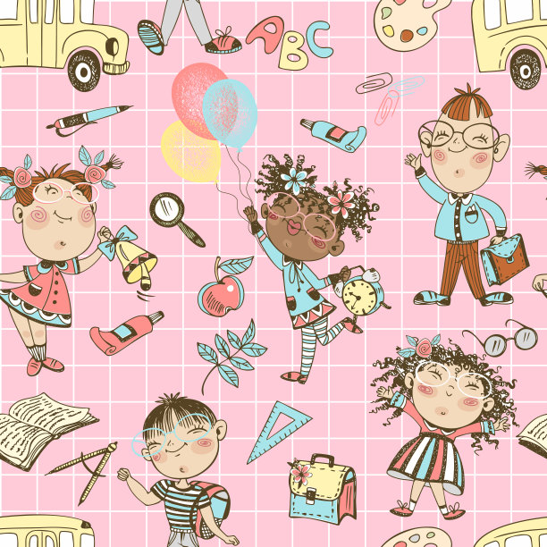 一个可爱的女孩梳着长长的辫子，抱着她的宠物猫。涂鸦风格。向量。图片下载